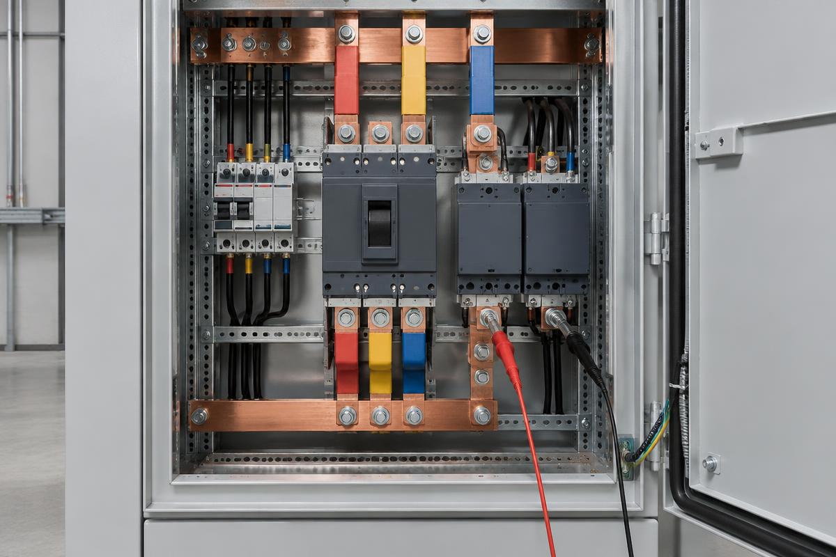 Elektrik panosunda topraklama ve kaçak akım ölçümü yapan test cihazı